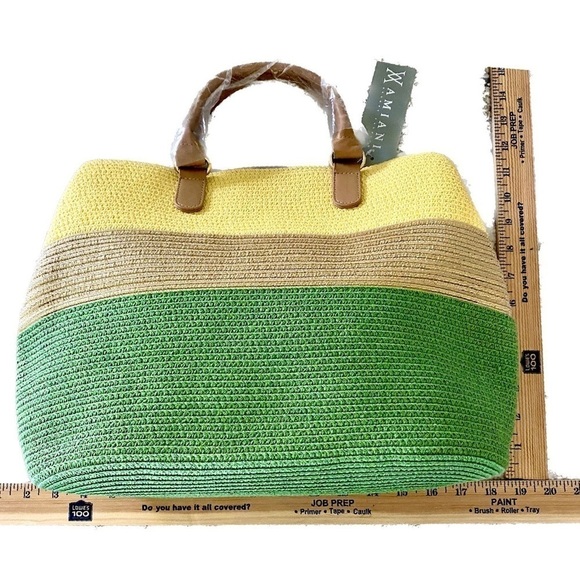 NEW — Amiani Large Straw Beach Tote Bag in Metallic Gold, Green, and Natural - Picture 8 of 8